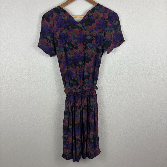 Vinatge ZAC Posen Silk Multicolor Floral Pleated Design Fit & Flare Dress Size 2 - Picture 2 of 10